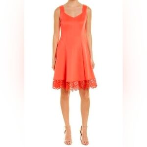 Donna Ricco Coral Sleeveless Fit-and-Flare Dress with Scalloped Laser-Cut Hem